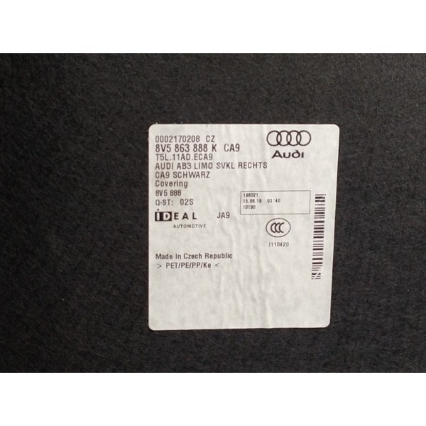 Forro Porta Malas Traseiro Ld Audi A3 2015 2019 Original